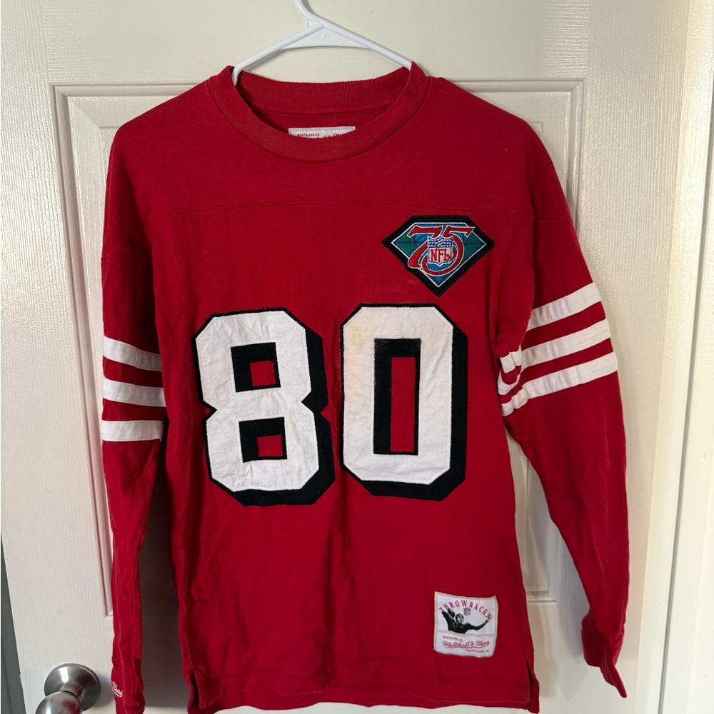 San Francisco 49ers Throwback NFL Long Sleeve Jersey Number 80 Rice. Size S